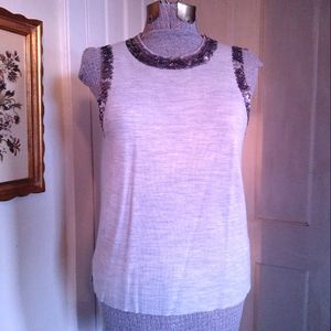J. CREW Gray Sequined Sleeveless Wool Blend Top